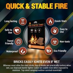 Fire Starter Cubes, Charcoal Firestarter Squares for Lighting 24PK, Brown