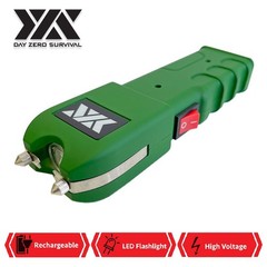 DZS Green Stun Gun Heavy Duty Rechargeable with LED Flashlight w/ Cover