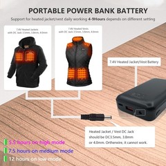 16000mAh 7.4V Heated Jacket Battery for Ororo Heated Jacket/Vest, 7.4 Volts