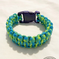 Blue/Green Nylon Paracord Bracelet Adjustable 550 w/ Black Buckle 7in