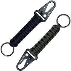 Paracord Keychain with Carabiner, Key Fob Braided Lanyard Keychain Black&green