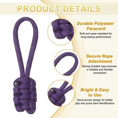 4Pcs Reflective Paracord Zipper Pull, 85 mm Length for Backpacks, Purple
