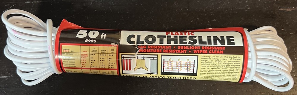Plastic Clothesline 3/16 Inch White Durable SAG, SUNLIGHT & MOISTURE RESISTANT