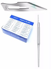 Lot of 50 Scalpel Blades #10A + #3 Metal Round Suitable Handle for Dermaplaning