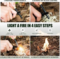 Ferro Rod Fire Starter Kit – Carbon Steel Striker & Compass-Integrated Hardwood