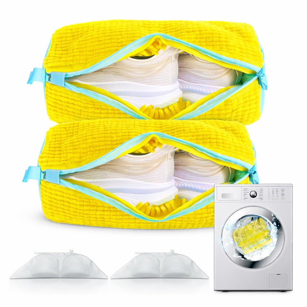 Shoe Washing 2 Yellow Bags(7.5″ x 17″), Washer Bag