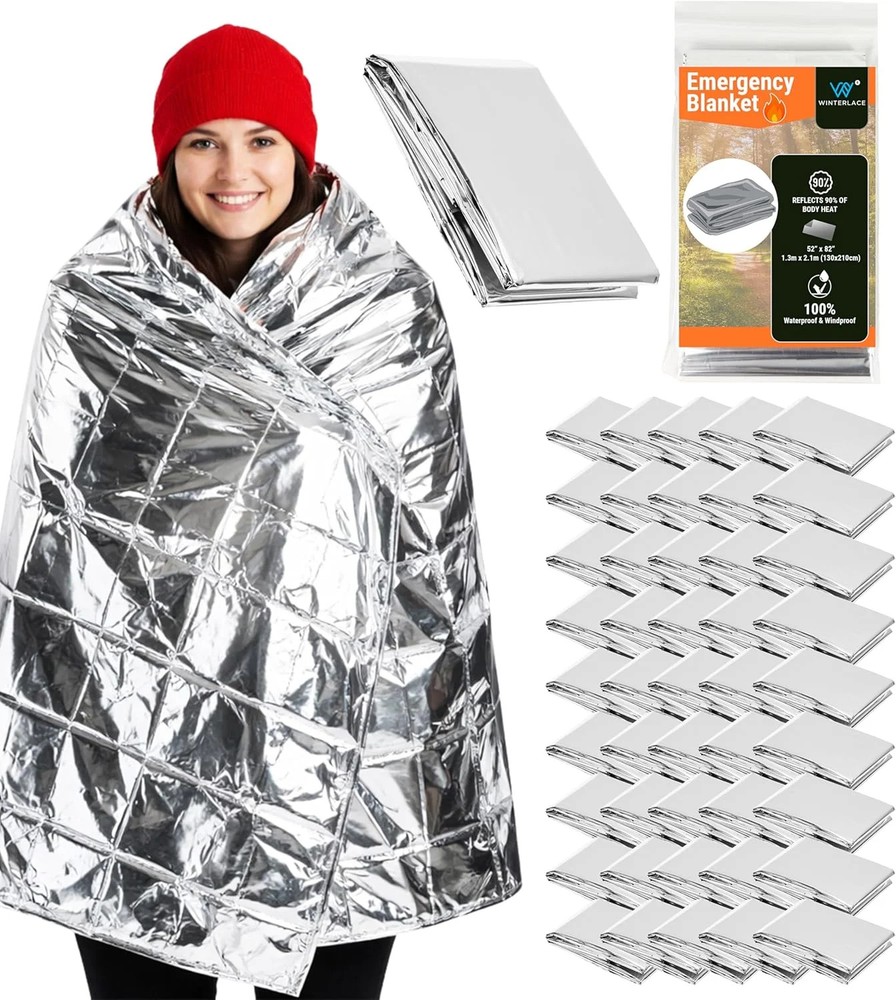Winterlace Emergency Blankets 50-Pack (52″ x 82″) Thermal Mylar Survival Rescue