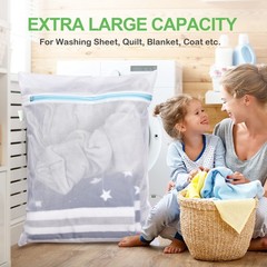 OTraki Large Mesh Washing Bag 43 x 35 in XL 43 x 35 inch, White + Blue