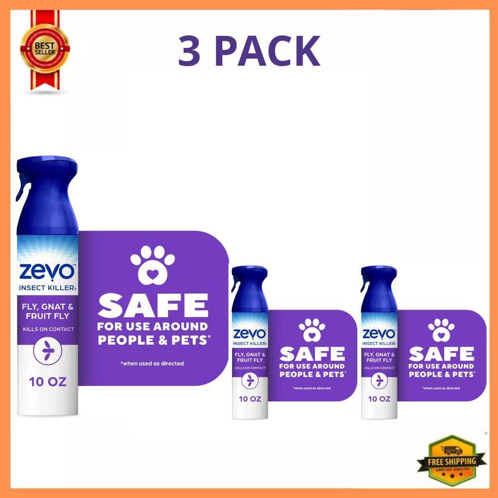 Zevo Flying Insect Killer Spray for Gnats & Mosquitoes 10 oz, 3 Pack
