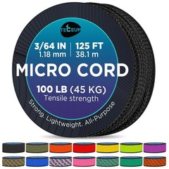 Micro Paracord – Black – 1.18mm x 38m – Micro Utility Cord – Thin Flocked…