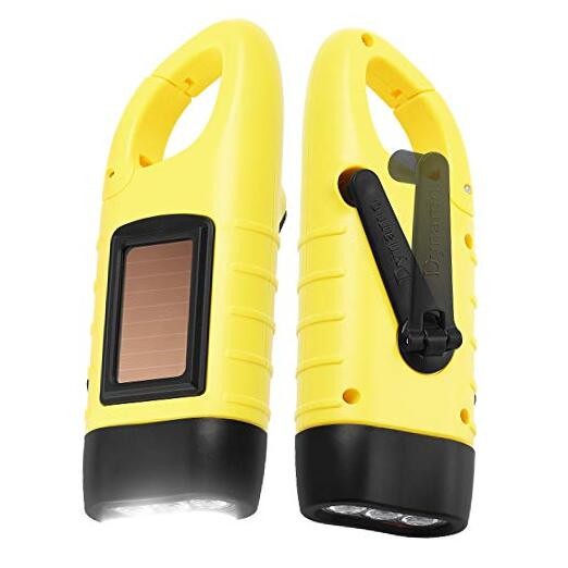 2-Pack Hand Crank Solar Powered Emergency LED Flashlight, Survival Yellow