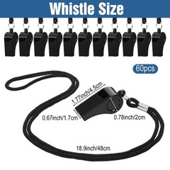 60 Pcs Black Plastic Sports Whistles with Lanyards, Loud Referee Whistles Bul…