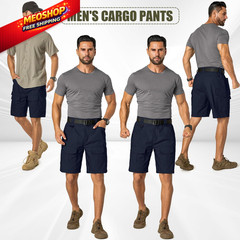 Mens Cargo Tactical Shorts Hiking BDU Wear Resistant Rip Stop 40, Navy Blue