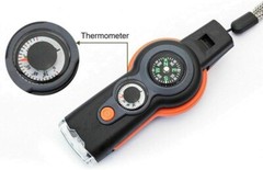 7 in 1 Military Survival Whistle Compass Magnifier Thermometer Keychain 3 Pack