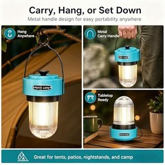 Rechargeable Camping Lantern, USB-C Dimmable Warm Light, IPX4 Turquoise Blue