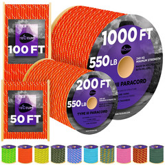 Teceum Paracord Type Iii 550 Reflective Neon Orange 200 Ft Tactical Rope