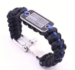 PARACORD SURVIVAL BRACELET WITH AN AMERICAN FLAG, POLICE, FIRE DEPARTMENT, NEW