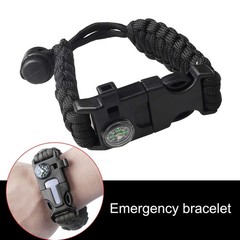 2 Pcs Survival Paracord Bracelet Flint Fire Starter Scraper Compass for Camping