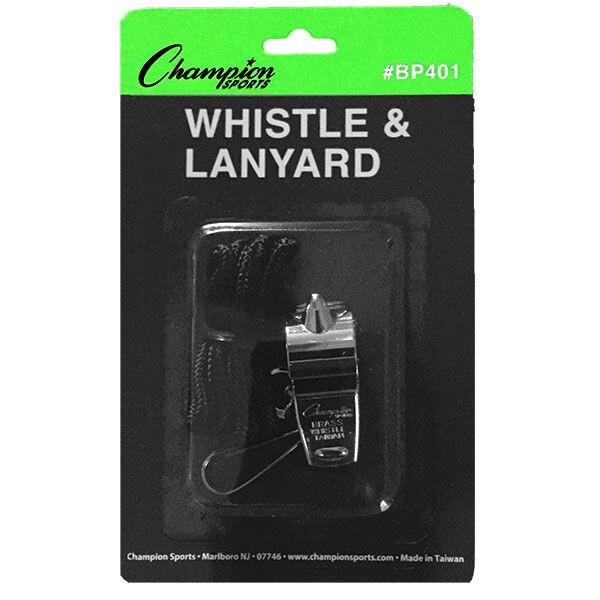 Champion Sports BP401 Coach / Teacher All-Sport METAL Whistle with Black Lanyard