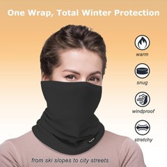 Vogium Adult Fleece Neck Warmer Gaiter – Windproof Stretchy One Size, Black