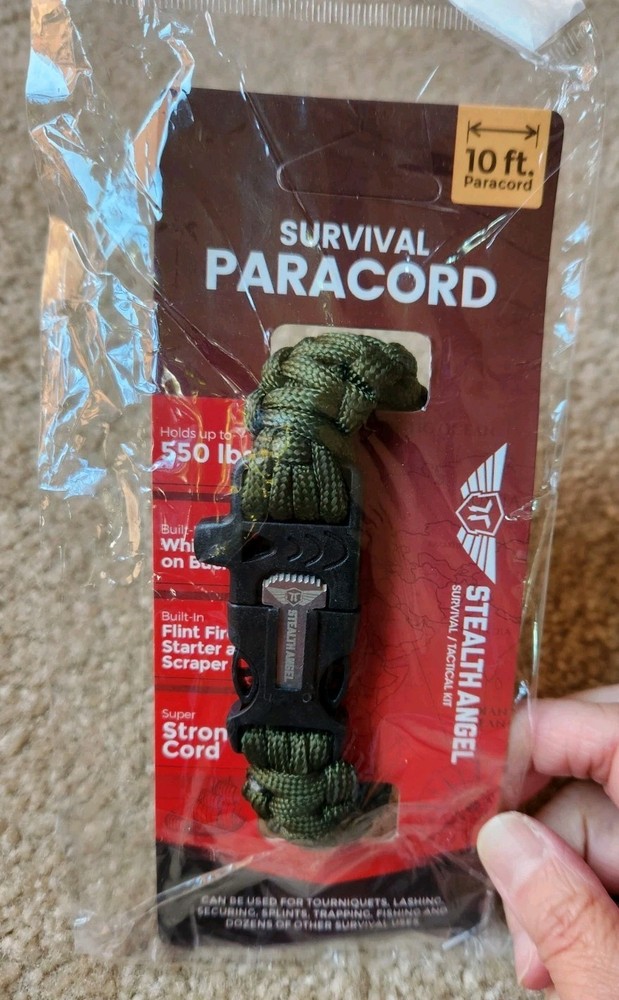 New Stealth Angel 10′ Survival Paracord Bracelet w/whistle, flint fire starter +