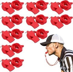 10 Pcs Emergency Whistle,Lifeguard Whistle with Lanyard,Red Professional Sport W