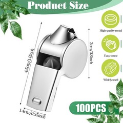 simarro 100 Pcs Stainless Steel Whistle with Lanyard, Silver Professional Loud M