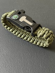 Paracord Survival Bracelet Compass Fire Starter Whistle Olive Green Tactical