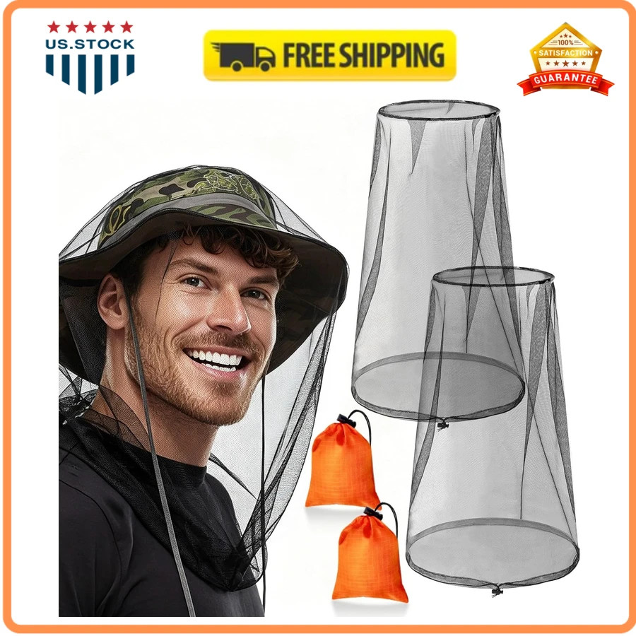 2 Pack Mosquito Head Net Breathable Bug Mesh for Hiking Camping Fishing Garde…