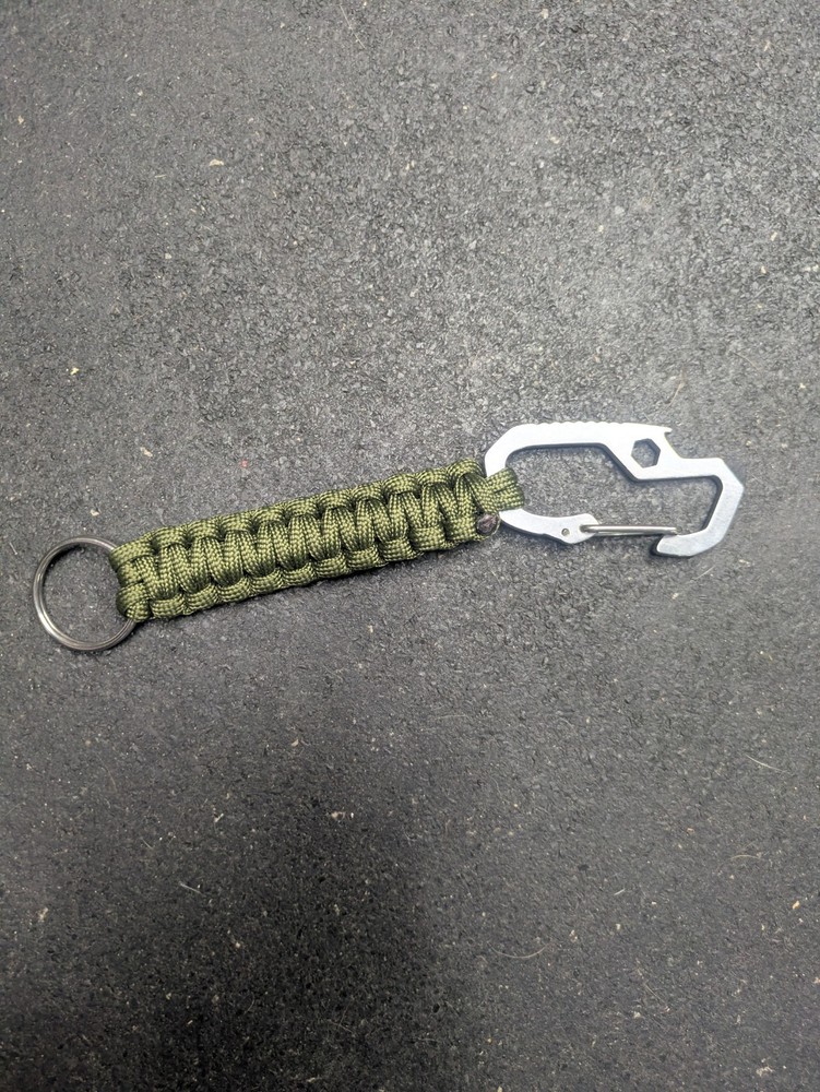 Green Paracord Keychain Lanyard Carabiner Flathead Screwdriver, 7mm Hex Head