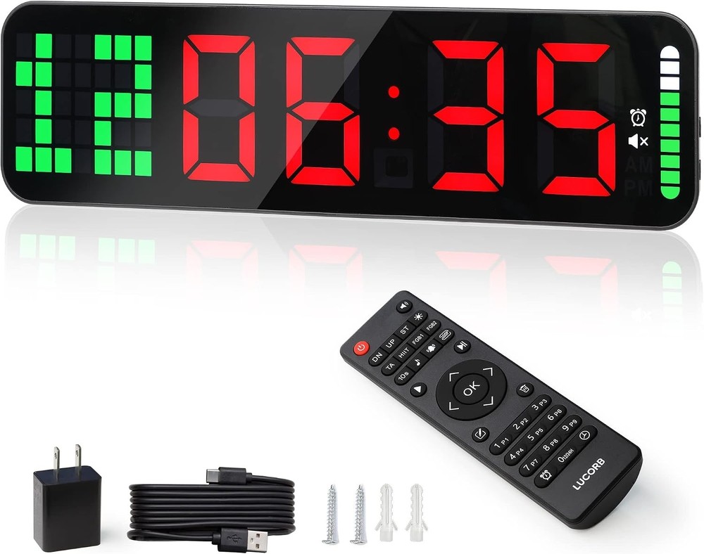 LUCORB Large Digital Gym Timer Wall Clock Interval Training Stopwatch Remote