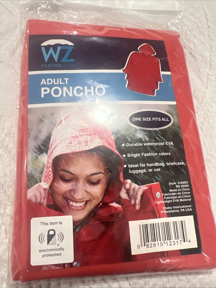 Weather Zone One Size Fits All Red Adult Poncho FAST SHIPPING NEW SEALED