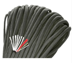 Paracord, continuous red kindling line & yellow fishing line, black, approx. 30m