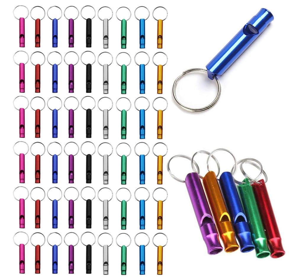 50 Pieces Emergency Whistle with Keychain Aluminum Whistle Survival Whistle