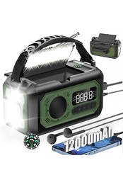 Emergency Solar Hand Crank Weather AM/FM/NOAA Radio SOS Alarm 12000mAh Power Ban