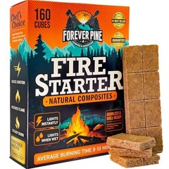 160 Fire Starter Cubes – Natural Waterproof Firestarter Squares for BBQ, Firepla