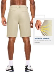 PULI Golf Shorts Men 10 Inch Inseam Hiking Business Dress 36, Sand Khaki