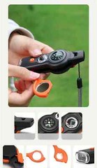 MULTI-FUNCTION WHISTLE/COMPASS/THERMOMETER/LIGHT/MAGNIFIER/MIRROR/STORAGE TOOL!