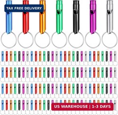 120 Pcs Bulk Emergency Whistles Aluminum Survival Whistle with Keychain 7 Colors