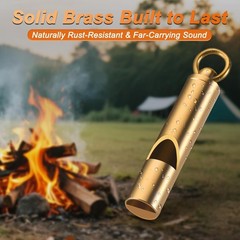 Brass Emergency Whistles 2 Pack with Tangle-Free Lanyard – Pealess Safety Whistl