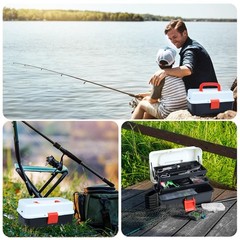 3 Layers Fishing Tackle Box, 213Pcs Lures Kit 11X6X5 inches, black