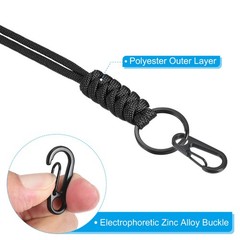 2pcs 20″ Paracord Lanyard Necklace Keyring Cord Clasp Strap Badge Holder Black