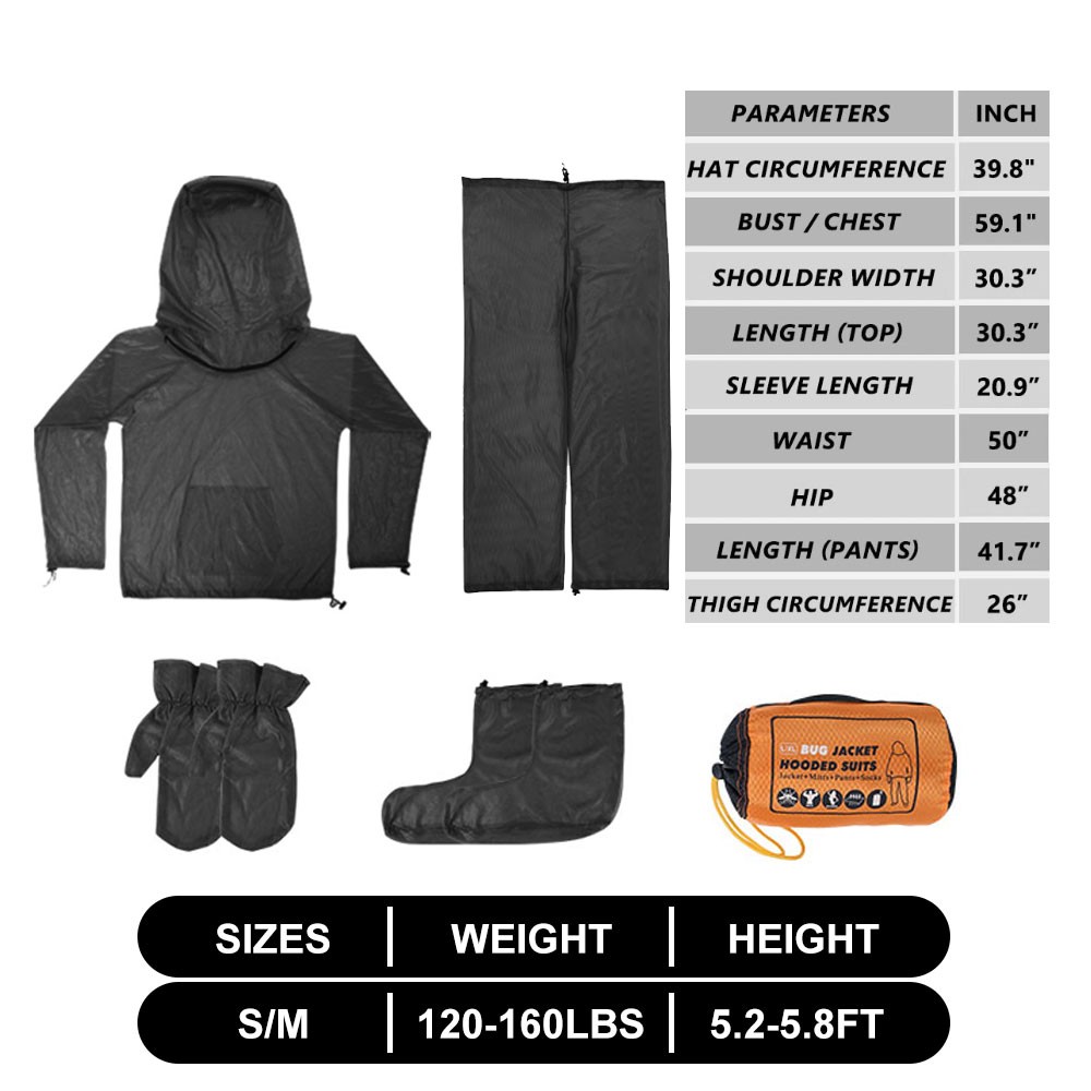 Mosquito Bug Suit Full Body Mesh Hood Jacket Pants Gloves Socks Hunting Fishing
