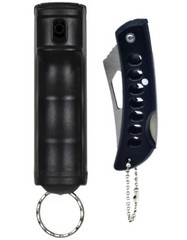 Police Magnum pepper spray 1/2oz black flip top keychain pocket knife defense