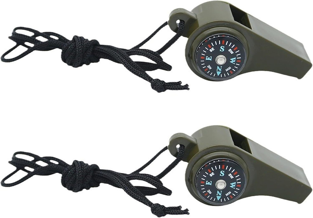 Survival Whistle 3 in 1 Compass Thermometer 2 Pack Loud Emergency Safety Hiking