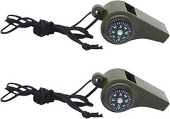 Survival Whistle 3 in 1 Compass Thermometer 2 Pack Loud Emergency Safety Hiking