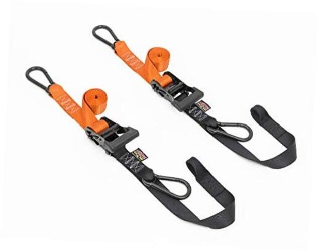 1.5in x 6.5ft Heavy-Duty Special BLACK Ratchet / BLACK Carabiners Orange