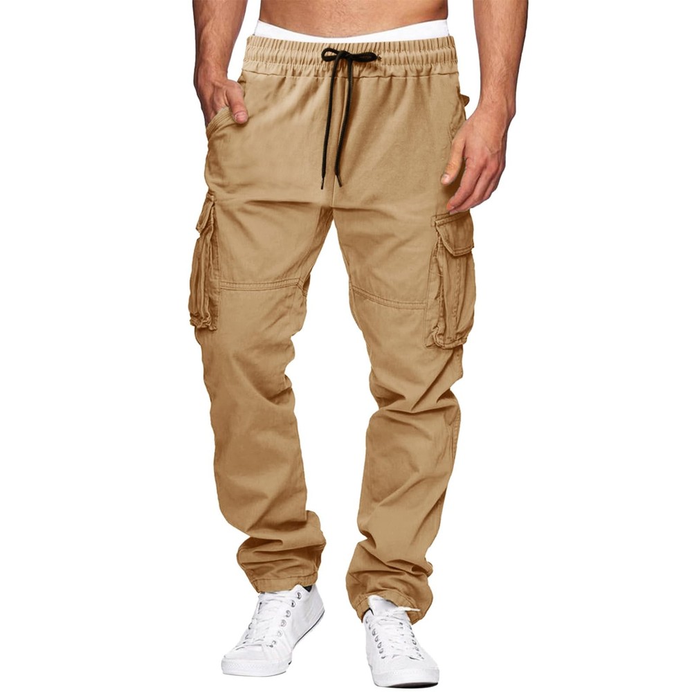 THWEI Cargo Pants for Men Casual Cotton Drawstring Lightweight Large, Khaki