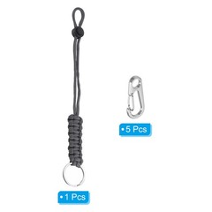 11″ Paracord KeyChain with Clasps Adjustable Braided Lanyard Gray