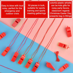 200 Pieces Plastic Whistles with Lanyard Loud Whistles Emergency Whistles Bulk f